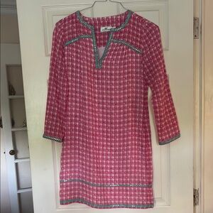 Vineyard Vines Pink and Green Long Sleeve Dress
